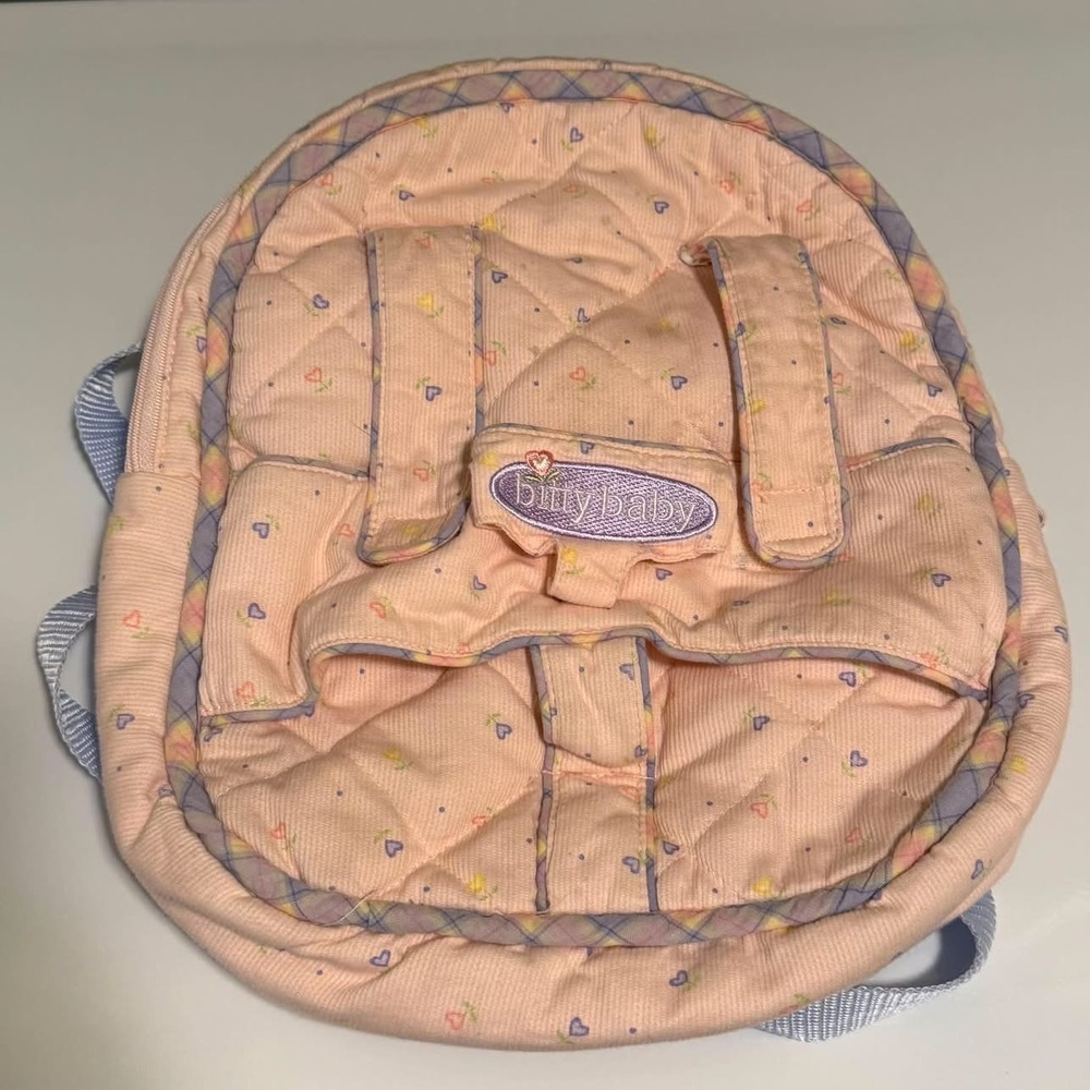 American Girl Bitty Baby Doll Carrier Backpack Quilted Peach Floral Vintage
